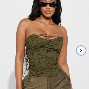 FASHION NOVA Size L Olive Green Lace-Up Strapless Corset Top